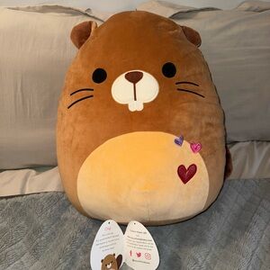 Cute Brown Plush Toy with Heart Accents